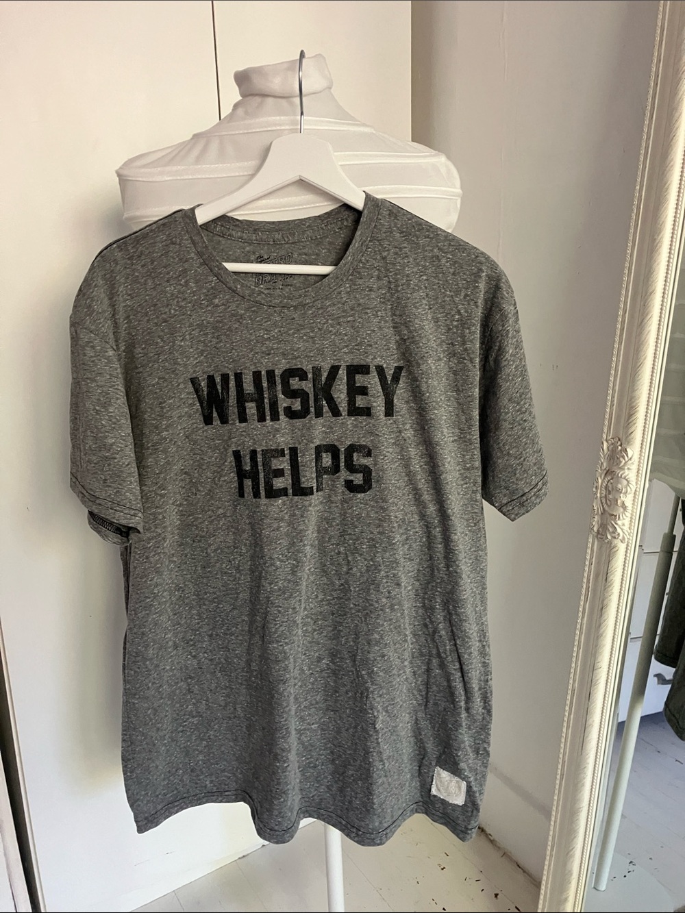 Original Retro Brand Men's Gray 'WHISKEY HELPS' Short Sleeve Tee